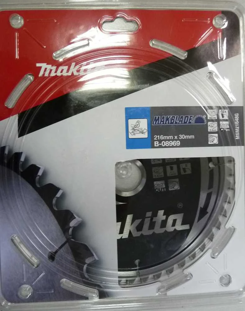 Makita T.C.T. pjūklas MAKBLADE 216X2.4X30mm 5° T48 B-08969 T.C.T • 216 x30 mm • T48 • 5° • Medienai