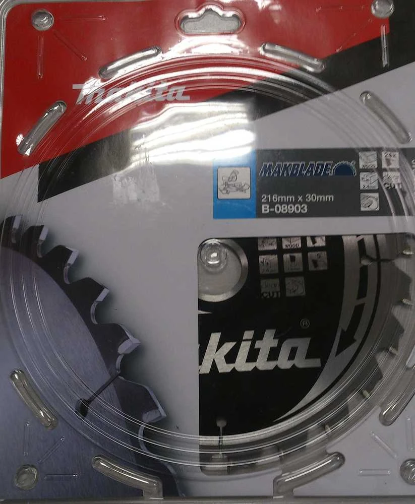 Makita T.C.T. pjūklas MAKBLADE 216X2.4X30mm 5° T24 B-08903 T.C.T • 216 x30 mm • T24 • 5° • Medienai
