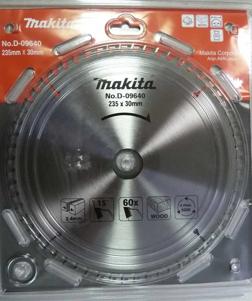Makita T.C.T. pjūklas 235X2.4X30mm 15° T60 D-09640 T.C.T • 235 x30 mm • T60 • 15° • Medienai