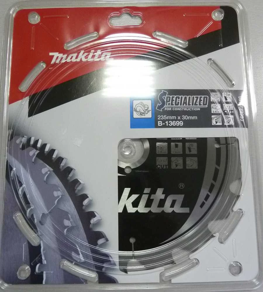 Makita T.C.T. pjūklas SPECIALIZED 235X2.8X30mm 20° T16 B-13699 T.C.T • 235 x30 mm • T16 • 20° • Medienai/Medienai su vinimis