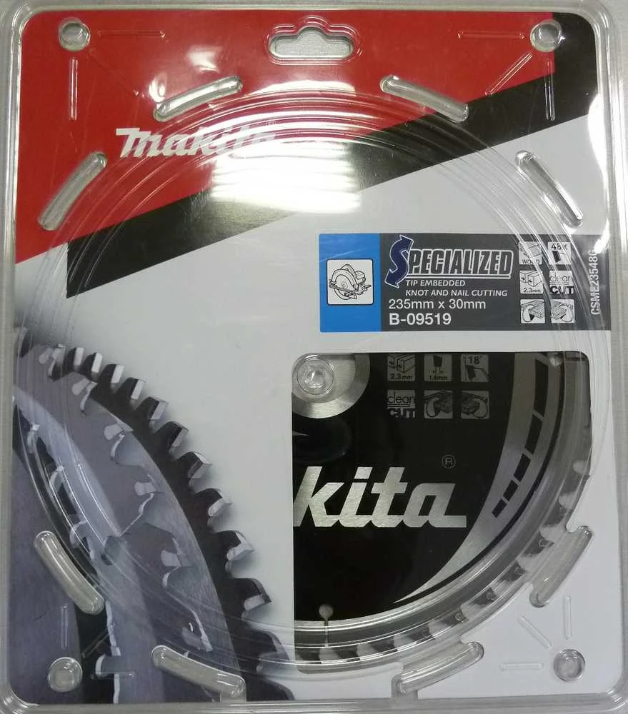 Makita T.C.T. pjūklas SPECIALIZED 235X2.3X30mm 18° T48 B-09519 T.C.T • 235 x30 mm • T48 • 18° • Medienai/Medienai su vinimis
