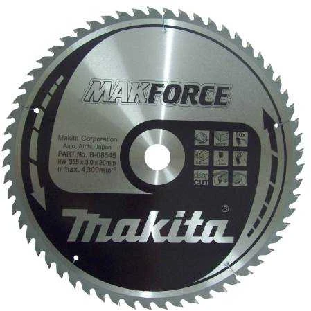Makita T.C.T. pjūklas MAKFORCE 355X3X30mm 20° T60 B-08545 T.C.T • 355 x30 mm • T60 • 20° • Medienai