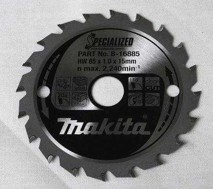 Makita T.C.T. pjūklas SPECIALIZED 85X1X15mm 10° T20 B-16885 T.C.T • 85 x15 mm • T20 • 10° • Medienai