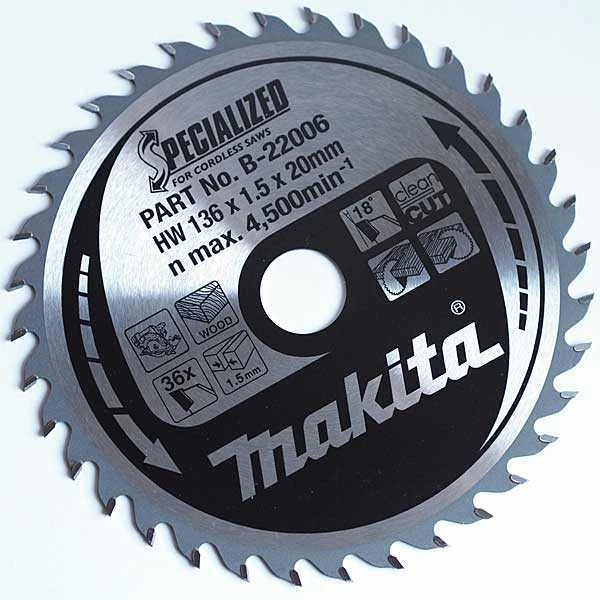 Makita T.C.T. pjūklas SPECIALIZED 136X1.5X20mm 18° T36 B-22006 T.C.T • 136 x20 mm • T36 • 18° • Medienai