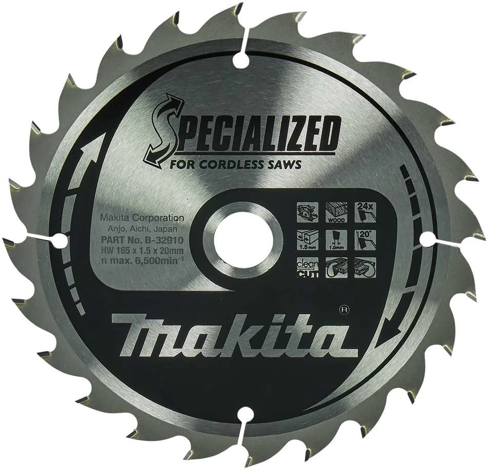 Makita T.C.T. pjovimo diskas B-32910 T.C.T • 165 x20 mm • T24 • 20° • Medienai