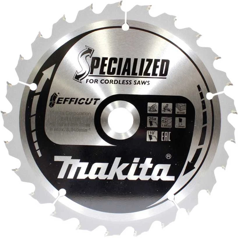 Makita T.C.T. pjūklas 190X20X1,85mm 10° T25 EFFICUT E-11140