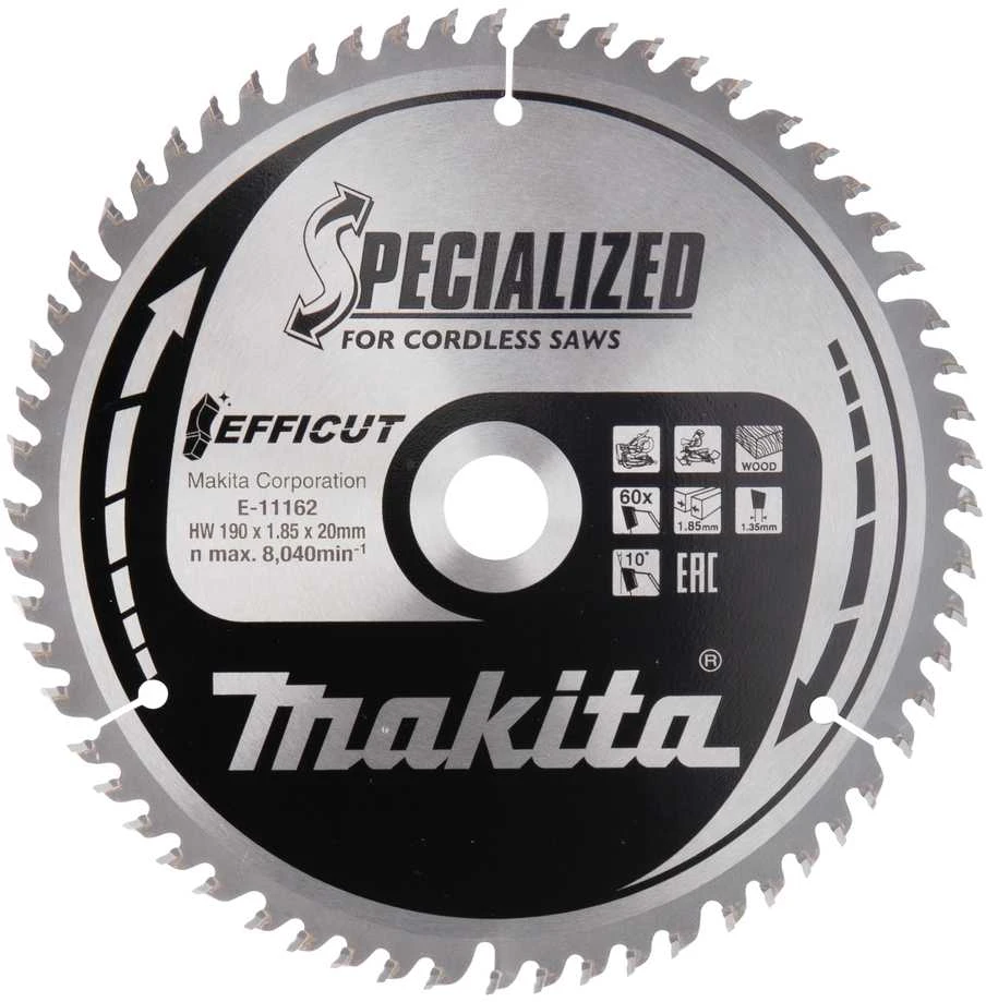 Makita E-11162 T.C.T. pjūklas 190X20X1,85mm 10° T60 EFFICUT