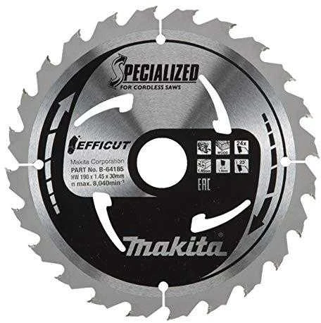 Makita T.C.T. pjūklas EFFICUT 190X1.45X30mm 23° T24 B-64191 T.C.T • 190 x30 mm • T24 • 23° • Medienai