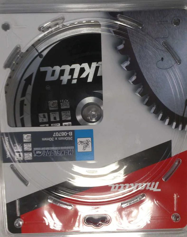 Makita T.C.T. pjūklas MAKBLADE PLUS 260X2.3X30mm 5° T70 B-08707 T.C.T • 260 x30 mm • T70 • 5° • Medienai