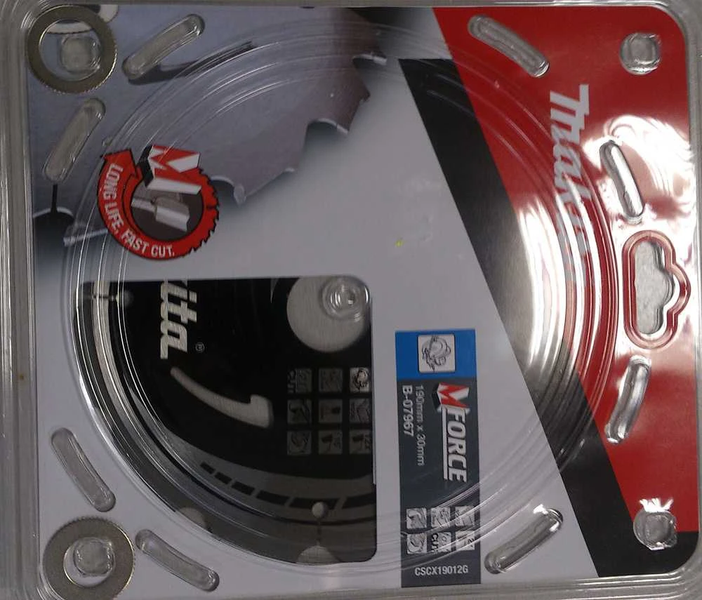 Makita T.C.T. pjūklas M-FORCE 190X2X30mm 15° T12 B-31974 T.C.T • 190 x30 mm • T12 • 15° • Medienai