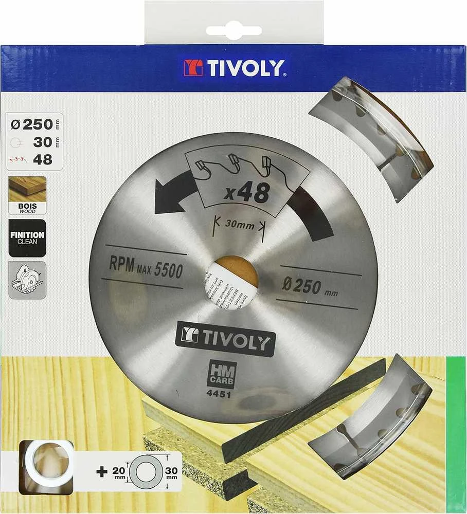 Tivoly Diskinis pjūklas medžiui 250x30x2.85/1.8mm, z48, 15°, (20mm adapteris)
