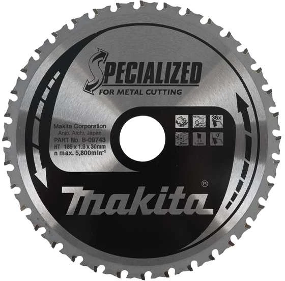 Makita T.C.T. pjūklas SPECIALIZED 185X1.9X30mm 0° T36 B-33417 T.C.T • 185 x30 mm • T36 • 0° • Metalui