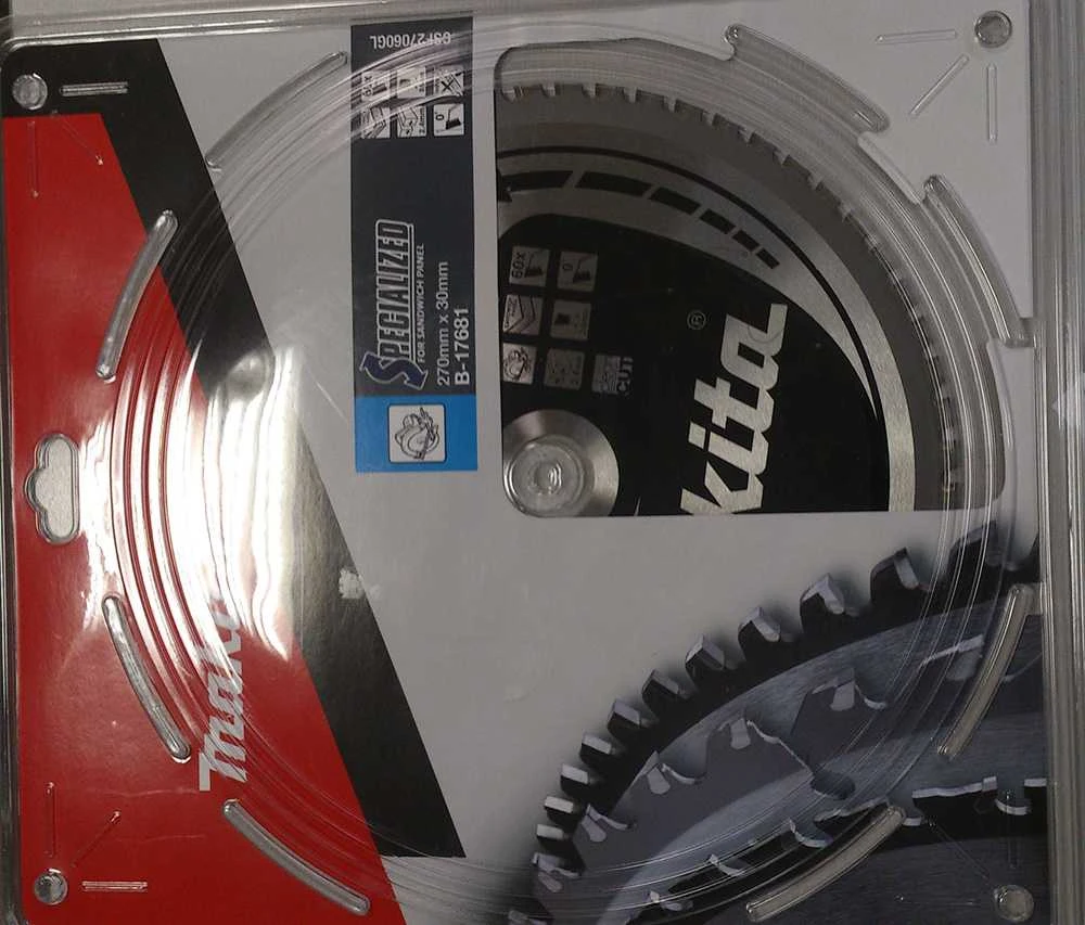 Makita T.C.T. pjūklas SPECIALIZED 270X2.4X30mm 0° T60 B-17681 T.C.T • 270 x30 mm • T60 • 0° • Daugiasluoknėms plokštėms