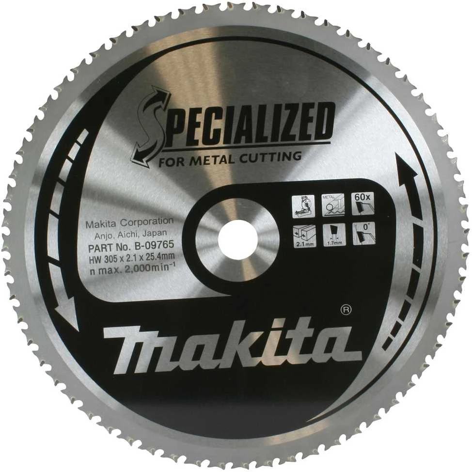 Makita T.C.T. pjūklas SPECIALIZED 305X2.1X25.4mm 0° T60 B-09765 T.C.T • 305 x25.4 mm • T60 • 0° • Metalui