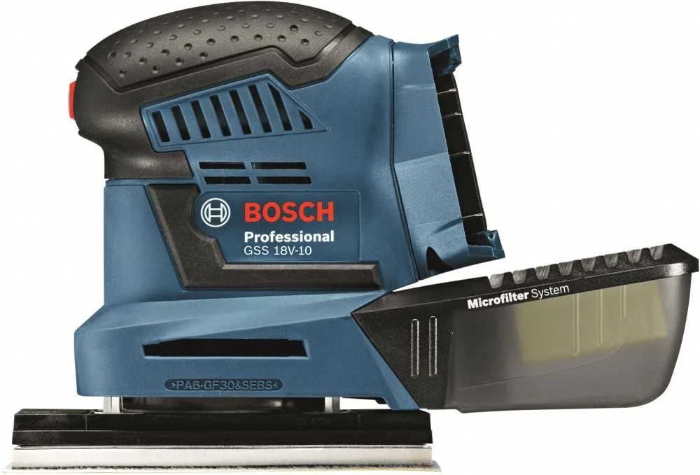 Bosch GSS 18V-10 profilio nuotrauka su dulkių surinkimo sistema