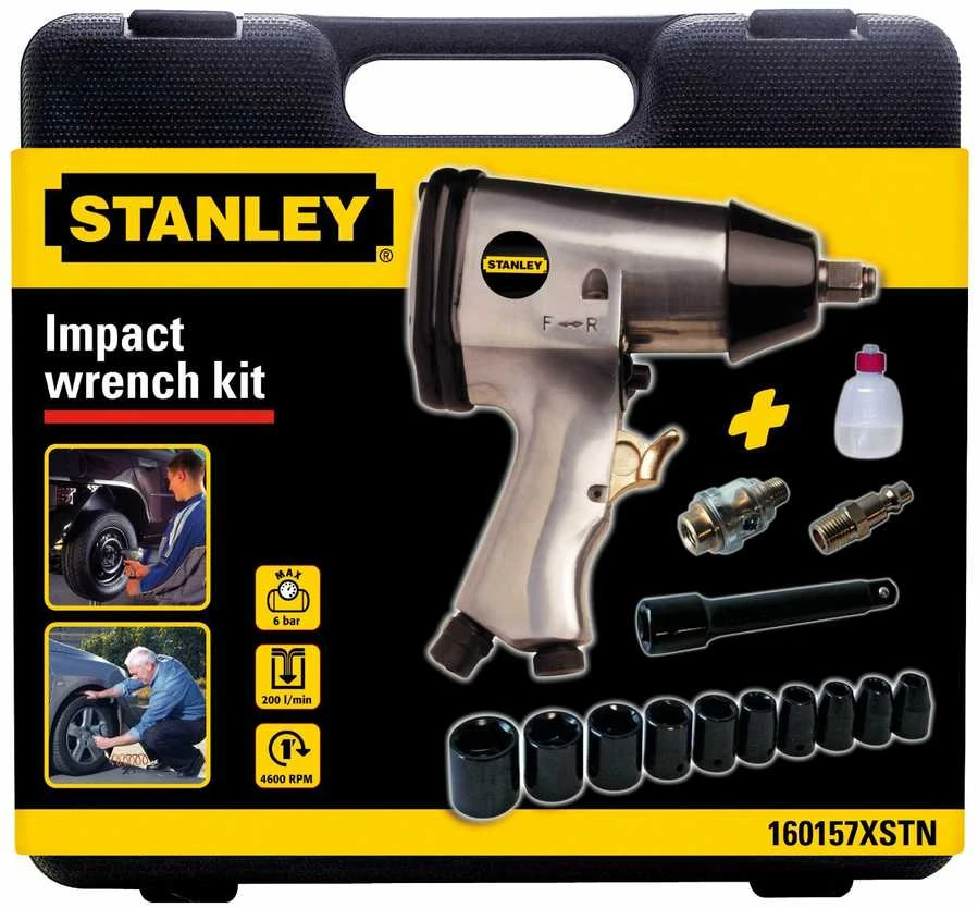 STANLEY pneumatinis smūginis veržliasukis 1/2" + sukimo galvos 10 vnt.