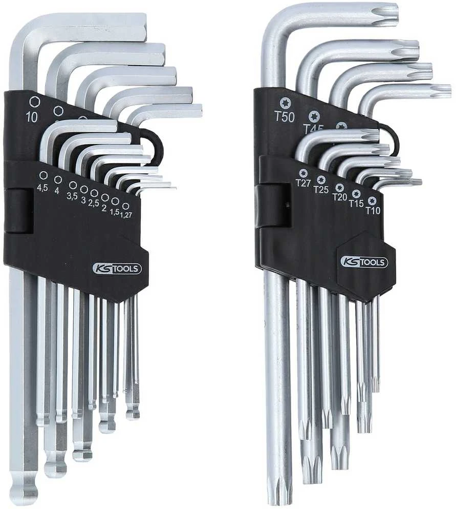 L-raktų šešiakampių ir Torx komplektas, 22 vnt., KS Tools