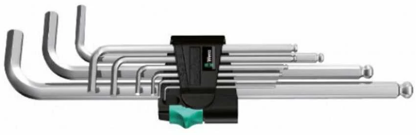 Šešiakampių raktų komplektas WERA Hex-Plus, 1,5-10 mm, HEX tipo, suapvalintu galu, chromuoti, 9 vnt.