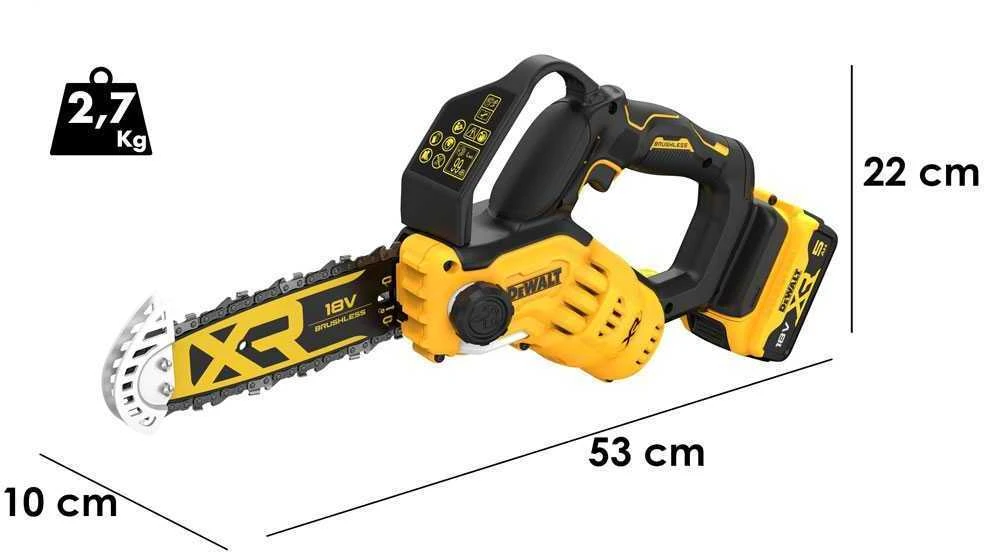 Šakų genėjimo grandininis pjūklas DeWalt DCMPS520P1-QW; 18 V; 1x5,0 Ah akum.
