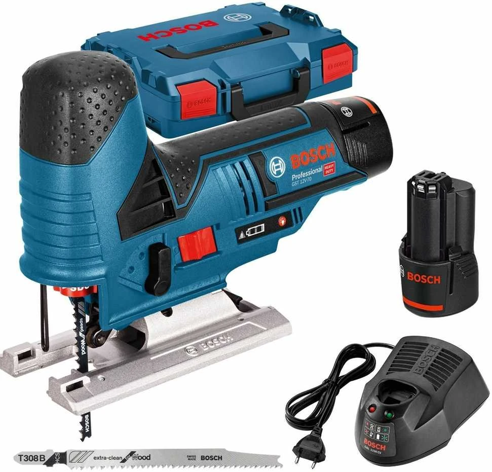 Bosch Akumuliatorinis siaurapjūklis GST 12V-70, 2x3,0Ah