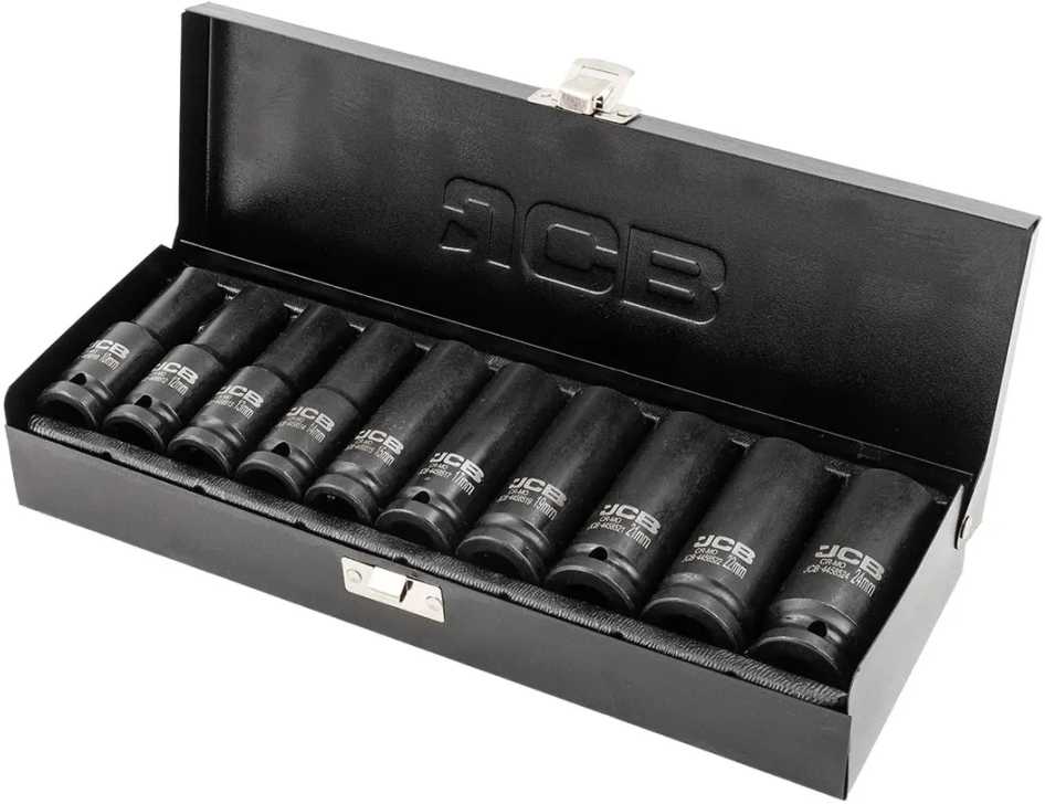 Smūginių sukimo galvučių komplektas JCB 4107-5MPB; 1/2''; 10-24 mm; 10 vnt.