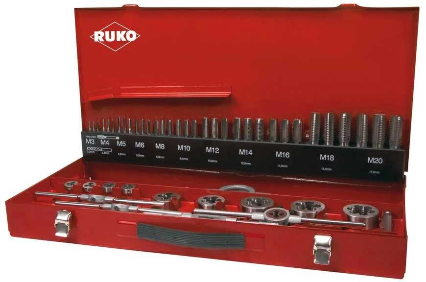 Sriegiklių ir sriegpjovių rinkinys RUKO HSS M3-M20, 54-ių dalių