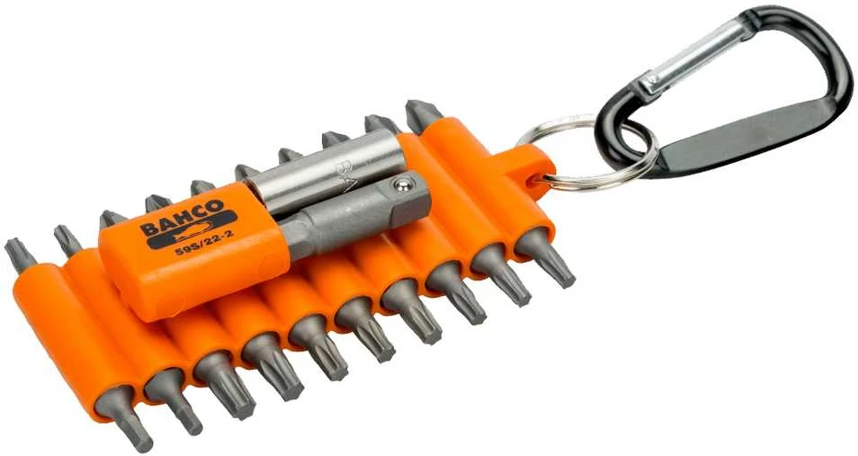 Grąžtas Antgalių rinkinys PH+PZ+TORX+HEX+2 laikikliai, 22vnt. su karabinu lanksčiojo plastiko dėkle, Bahco