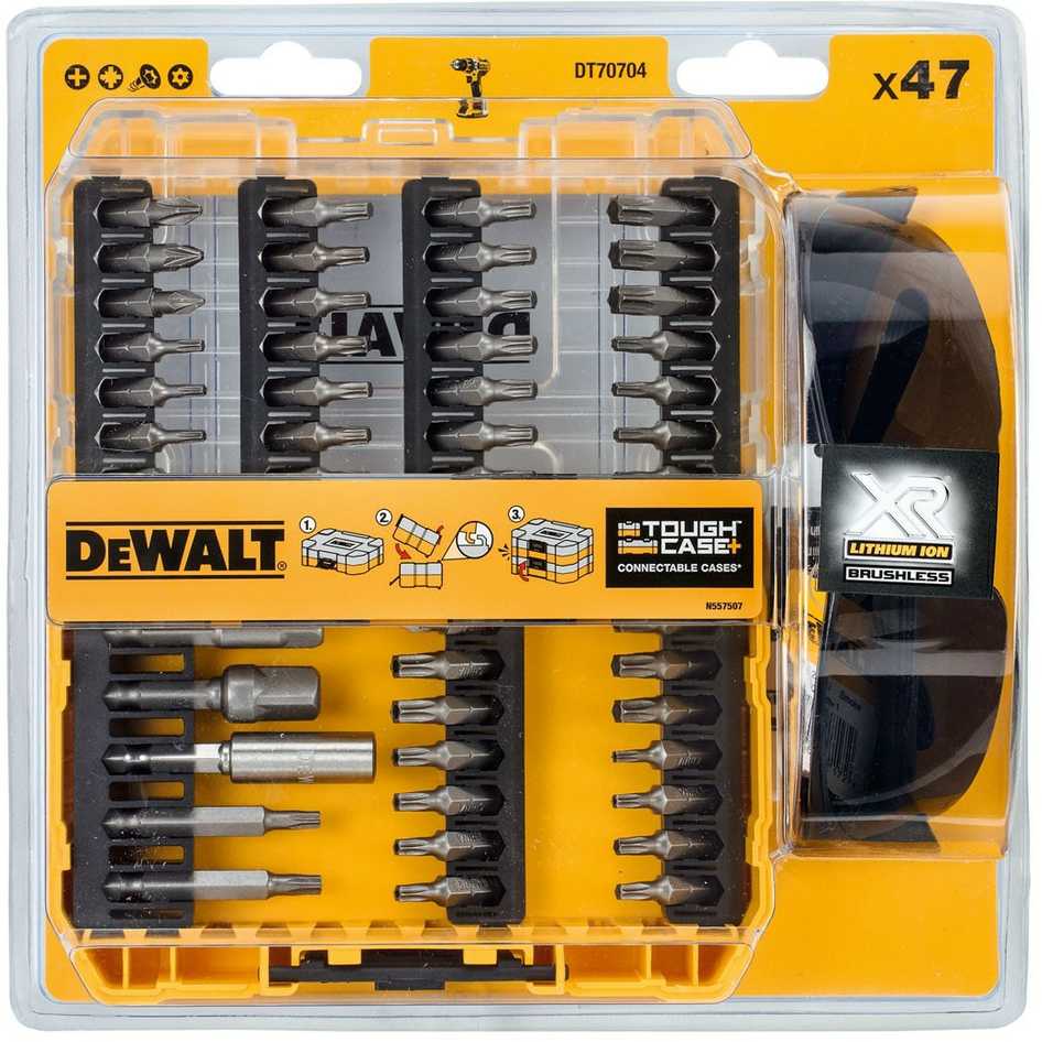 Sukimo antgalių komplektas DeWalt DT70704-QZ; 47 vnt. + akiniai nuo saulės