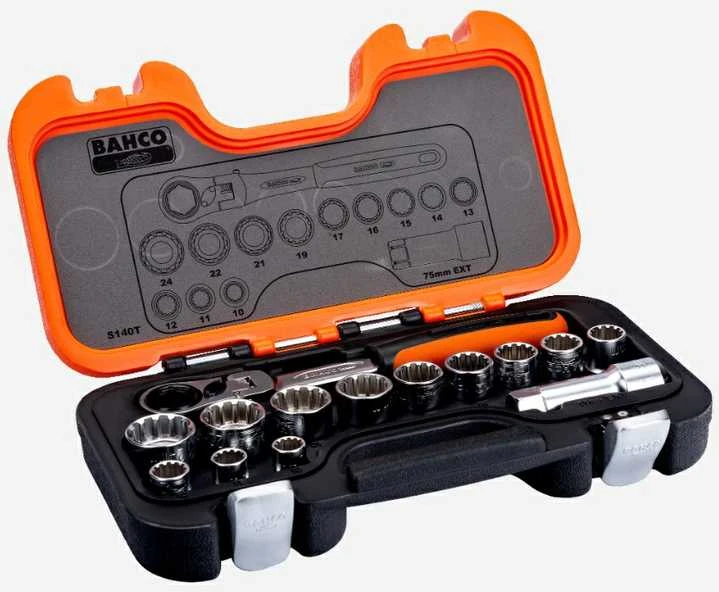 Bahco Terkšlės lanksčia, pasukama galvute ir galvučių 10-24mm rinkinys, 14 vnt.