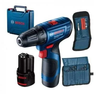 BOSCH gręžtuvas suktuvas GSR 120-LI 12V 30/14Nm 2x2,0Ah LI-ION + PRIEDAI 23 vnt.