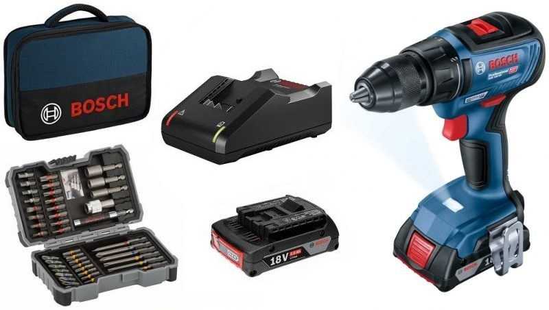 Suktuvas-gręžtuvas Bosch GSR 18V-50; 18 V; 2x2,0 Ah akum. + 43 priedai