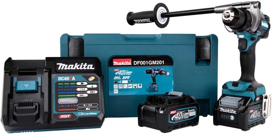 Makita DF001GM201 Akumuliatorinis gręžtuvas-suktuvas XGT, 140/68Nm, bešepetėlinis variklis, 13mm metalinis griebtuvas, 2X4,0Ah, greitasis kroviklis; MAKPAC lagaminas