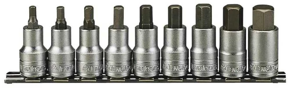 TengTools Galvučių su antgaliais rinkinys Teng Tools M1212; HEX; 1/2''; 9 vnt.