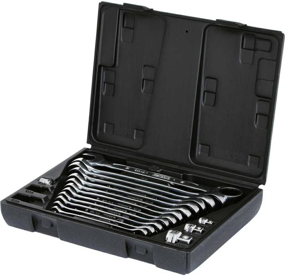 Kombinuotų terkšlinių raktų komplektas su adapteriais 16vnt, KS Tools