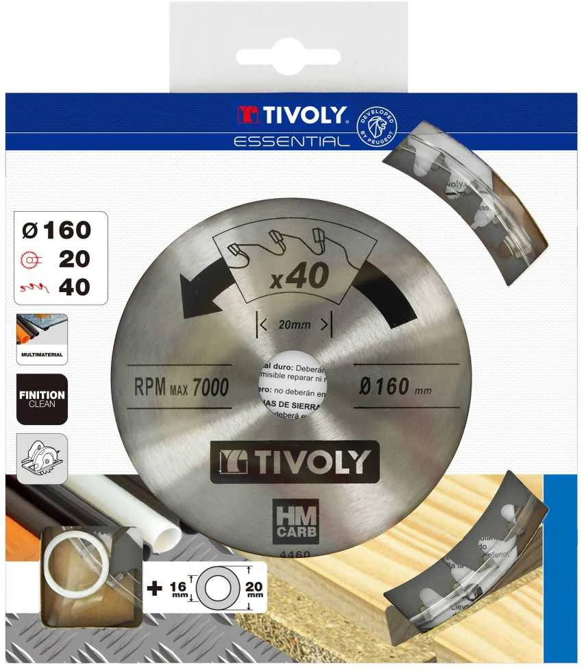 Tivoly Diskinis pjūklas švariam pjovimui plastikui, aliuminiui ir kietmedžiui 160x20x2.5/1.5mm, z40, 3°, (16mm adapteris)
