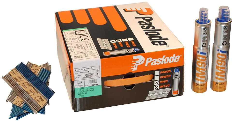 Vinys Paslode; 3,1x90 mm; 34°; 2500 vnt.; juodos; Rifliuotos