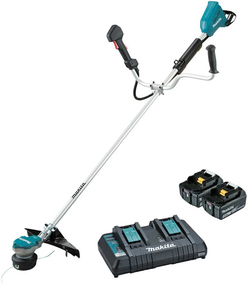 Makita DUR368APT2 akumuliatorinė žolės žoliapjovė, 2 x 18 V ličio jonų, 350 mm, 2 x 5,0 Ah ličio jonų DC18RD, BL variklis AFT, ADT