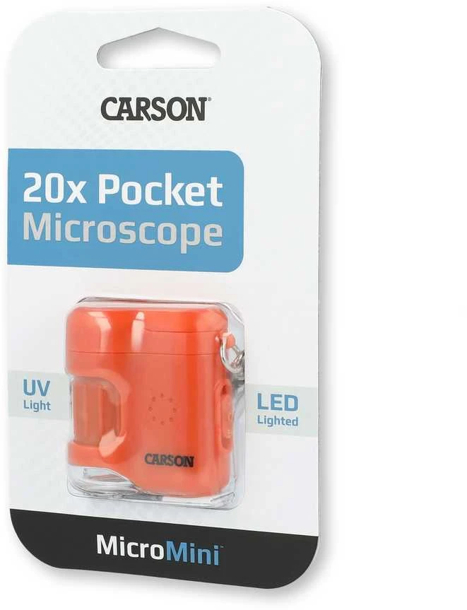 Carson MicroMini 20x kišeninis mikroskopas su UV spinduliais ir LED žibintuvėliu