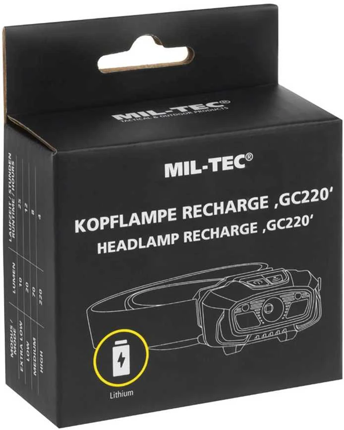 Mil-Tec GC220 Žibintuvėlis ant galvos Juodas 220 lm