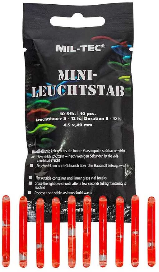 Mil-tec Lightstick Mini 4 cm Raudona 10 vnt
