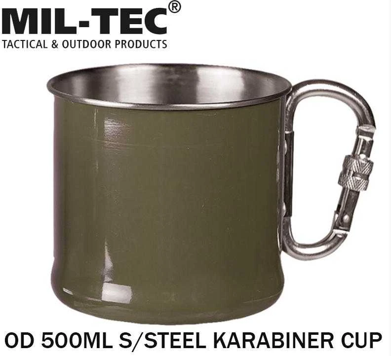 Mil-Tec Metalinis puodelis su karabinu 500 ml žalia
