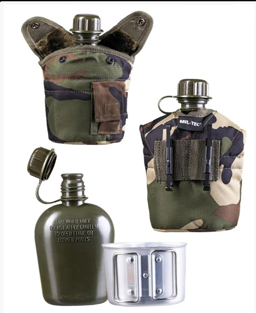 Mil-tec Plastikinė gertuvė su dėklu ir aliuminio puodeliu Woodland