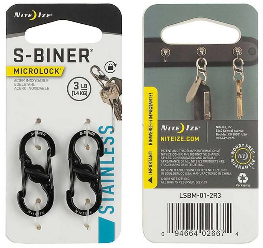 NITE-IZE karabinas S-Biner MicroLock (2vnt) juodas
