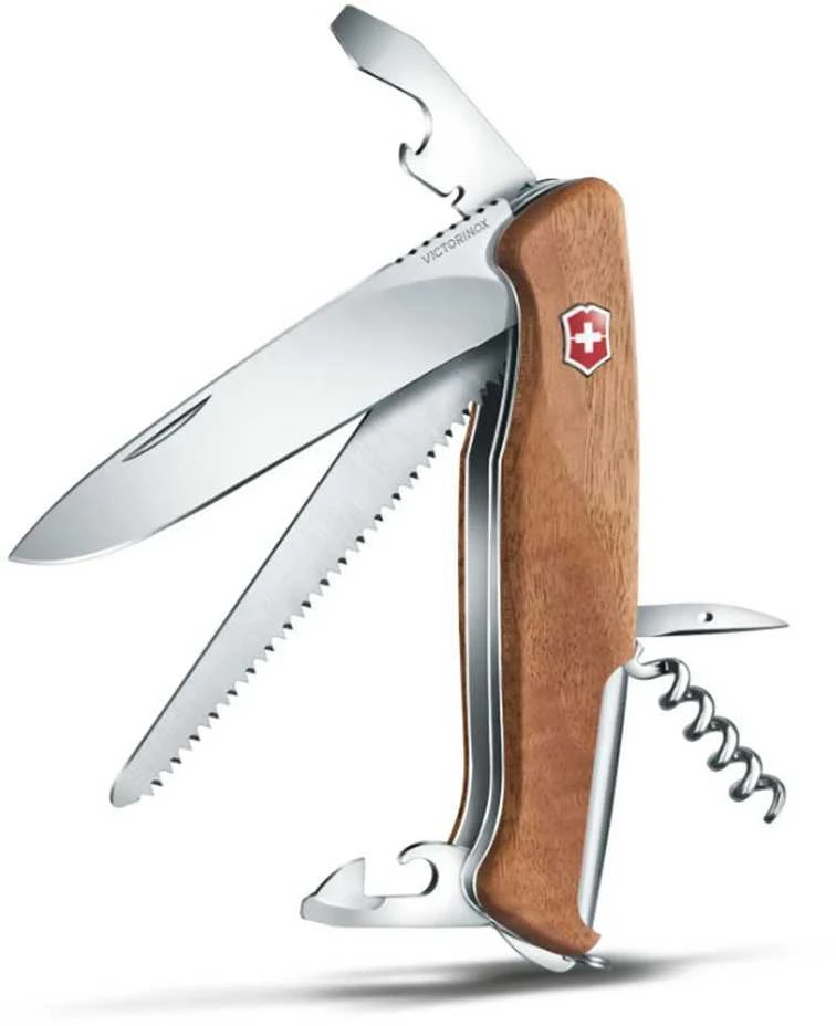 Šveicarija Victorinox Ranger 55 Wood kišeninis peilis su riešutmedžio kriaunomis
