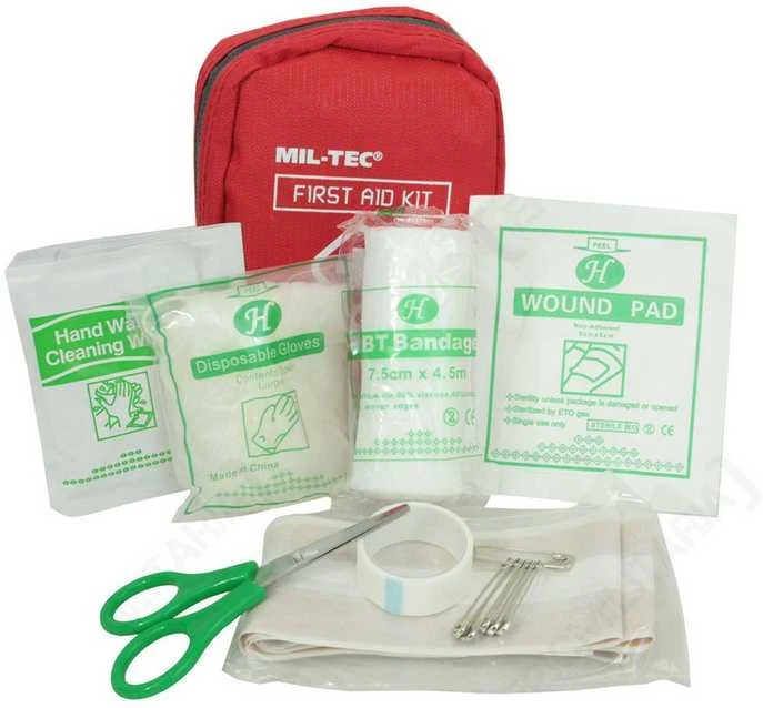Mil-Tec RAUDONA PIRMOSIOS PAGALBOS MINI PAKUOTĖ