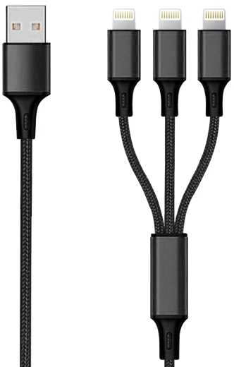 Kabelis USB 2GO USB-A - USB-C + microUSB + Lightning 1.5 m Juodas (797155)