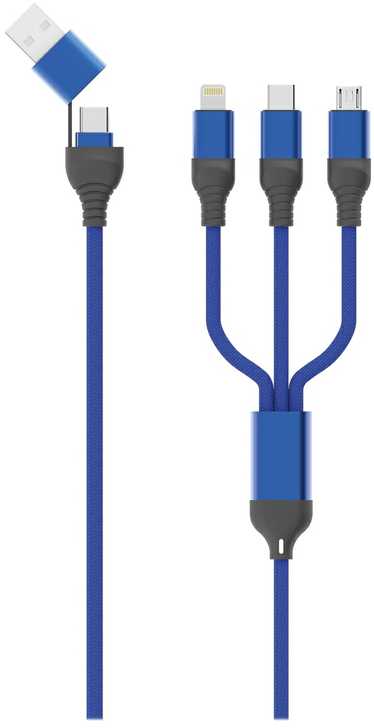 USB kabelis 2GO USB-A + USB-C - USB-C + microUSB + Žaibas 1,2 m mėlyna (797360)