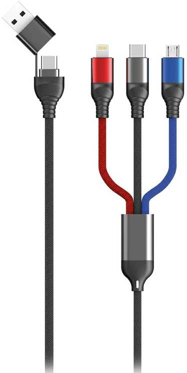 USB kabelis 2GO USB-A + USB-C - USB-C + microUSB + Žaibas 1,2 m Juodas (797361)