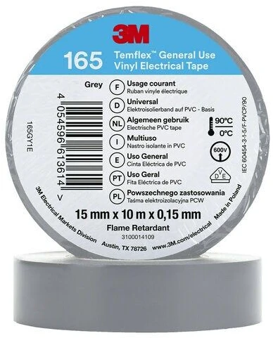 3M 165GY1E, 1 vnt., Pilka, PVC, 600 V, Lizdinė plokštelė, 10 m