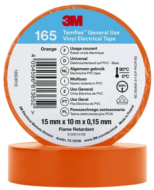 3M 3M Temflex™ 165 165OR1E Isoleringsbånd #####Temflex™ 165 Oranžinis (L x B) 10 m x 15 mm 1 stk